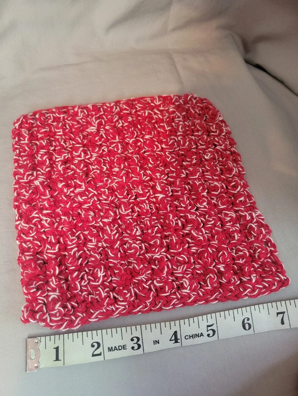 Hand Crafted Red & White Cotton Crochet Dishcloth - Kitchen Linen